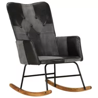 Fotele - Fotel bujany z naturalną skórą, czarny, 56x74x93 c - miniaturka - grafika 1