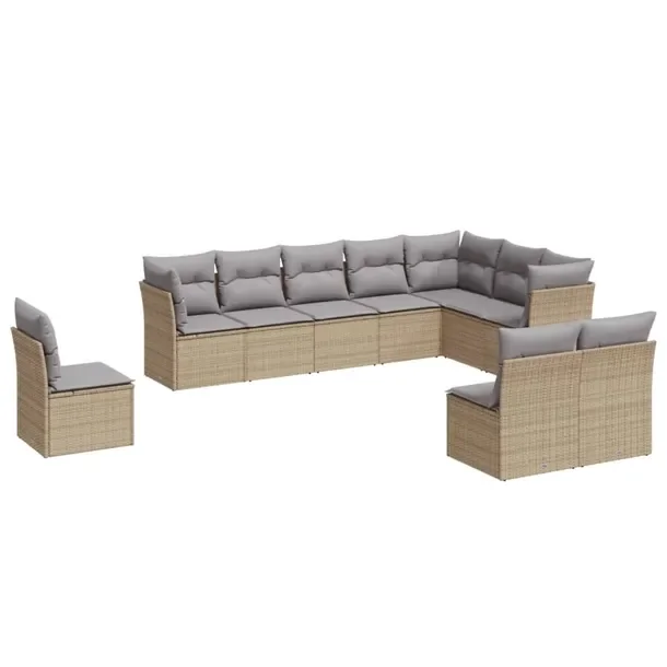 Zestaw wypoczynkowy rattan PE, 11 elementów, beżowy/jasnoszary, 55x62x69