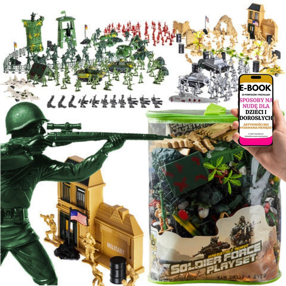 Zestaw Militarny dla Chłopca Żołnierzyki Wosjko Żołnierze + Pojazdy 300el Prezent Świąteczny dla Chłopca Wnuczka + Ebook-3