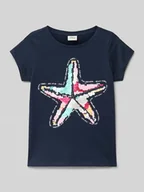 Koszulki dla dziewczynek - T-shirt z o kroju regular fit z interaktywnym wzorem - miniaturka - grafika 1