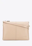 Torebki damskie - Klasyczna listonoszka ze skóry naturalnej dwukomorowa beżowa - miniaturka - grafika 1