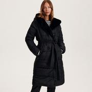 Płaszcze damskie - Reserved - Pikowany płaszcz z wiązaniem - Czarny - miniaturka - grafika 1