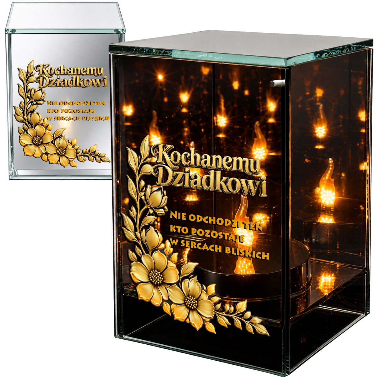 Znicz na Dzień Dziadka Lampion LED Lustrzany Nadruk UV Elegancki 3D