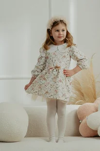 Sukienka z haftowanym kołnierzykiem BONIA ekri w duże kwiatki - Sukienki i spódniczki dla dziewczynek - miniaturka - grafika 1