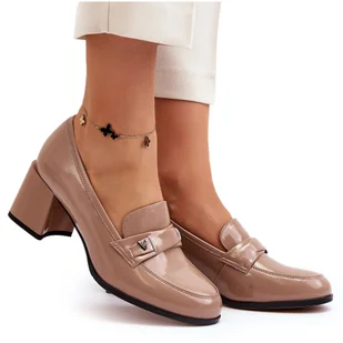 Vinceza Lakierowane Czółenka Na Obcasie Beżowe Felicijana beżowy - Czółenka - miniaturka - grafika 1