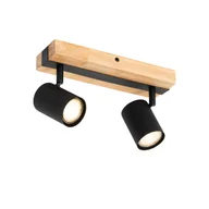 Lampy sufitowe - QAZQA Inteligentny reflektor sufitowy czarny z drewnem 2-punktowy regulowany z Wifi GU10 50mm - Jeana - miniaturka - grafika 1