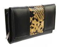 Portfele - Portfel Damski Skórzany PolskaGalanteria 15 cm Suwak Skóra Naturalna KP D1411 CZARNY Z WSTAWKĄ Skóra Węża 15 x 9 x 2,5 [cm] - miniaturka - grafika 1