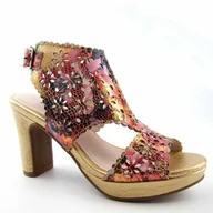 Sandały damskie - Laura Vita HICAO 0423 sandały damskie skórzane eleganckie na słupku ażurowe - miniaturka - grafika 1