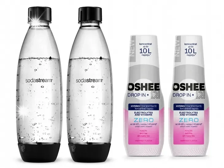SYROP koncentrat Oshee x2 + BUTELKI DO SATURATORA SodaStream Fuse 1L x2