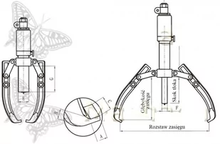 Ściągacz hydrauliczny (siła: 10 T, rozstaw zasięgu: 50-250 mm, głębokość zasięgu: 170mm) 08780096 - Prasy - miniaturka - grafika 2