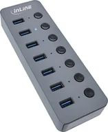 Huby USB - HUB USB InLine InLine® USB 3.2 Gen.1 hub, 7-port, with switch, aluminium, grey, with power supply unit 35395D - miniaturka - grafika 1