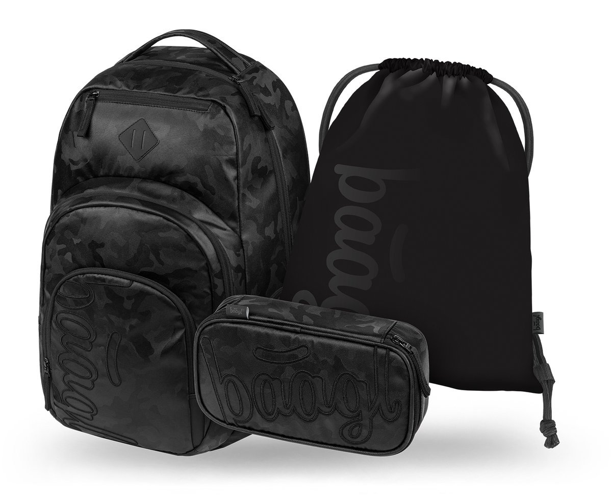BAAGL Zestaw Szkolny 3w1 Plecak Ergonomiczny Coolmate Onyx Czarny 35L z kieszenią na laptopa 17