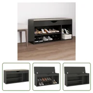 Szafki na buty - The Living Store Ławka na buty z poduszką szara 104x30x49 cm Materiał drewnopochodny - miniaturka - grafika 1