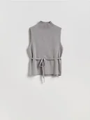 Swetry damskie - Reserved - Dzianinowy top z wiązaniem - jasnoszary - miniaturka - grafika 1