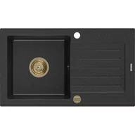 Zlewozmywaki - Mexen Pablo zlewozmywak granitowy 1-komorowy z ociekaczem 752 x 436 mm, czarny/srebrny metalik, syfon złoty - miniaturka - grafika 1
