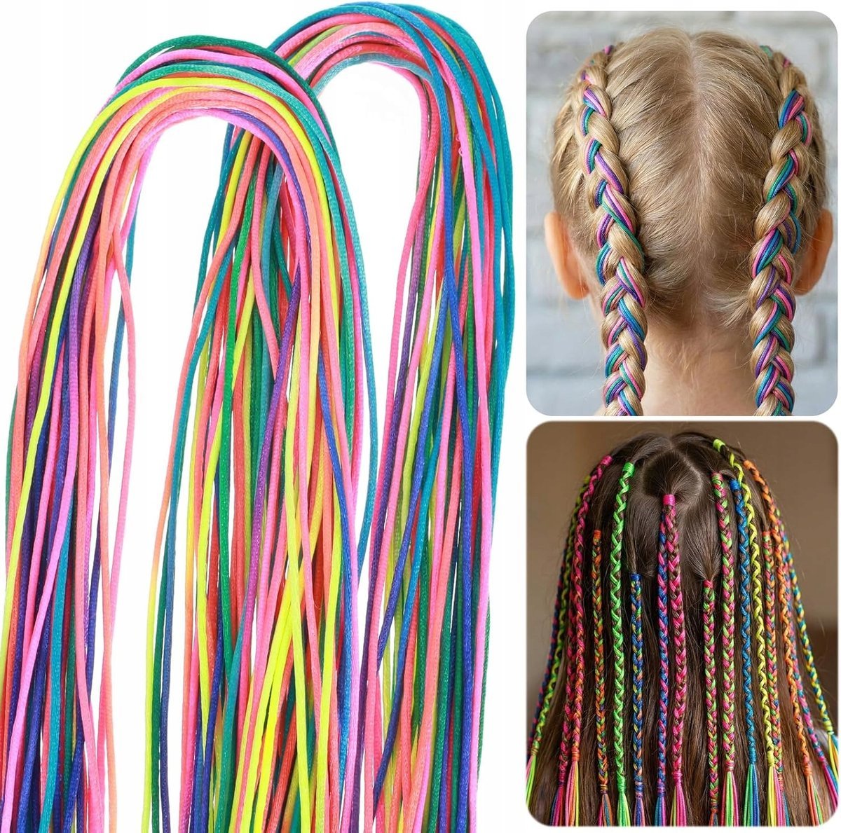 KOLOROWE SZNURKI DO WARKOCZY WŁOSÓW TĘCZOWE 64 SZTUKI 85CM