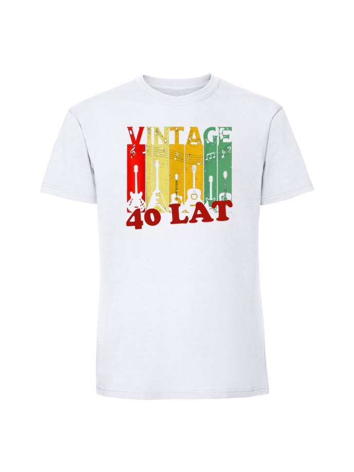Męska koszulka z nadrukiem - 40 VINTAGE GITARY + WIEK 40 lat biały 3XL