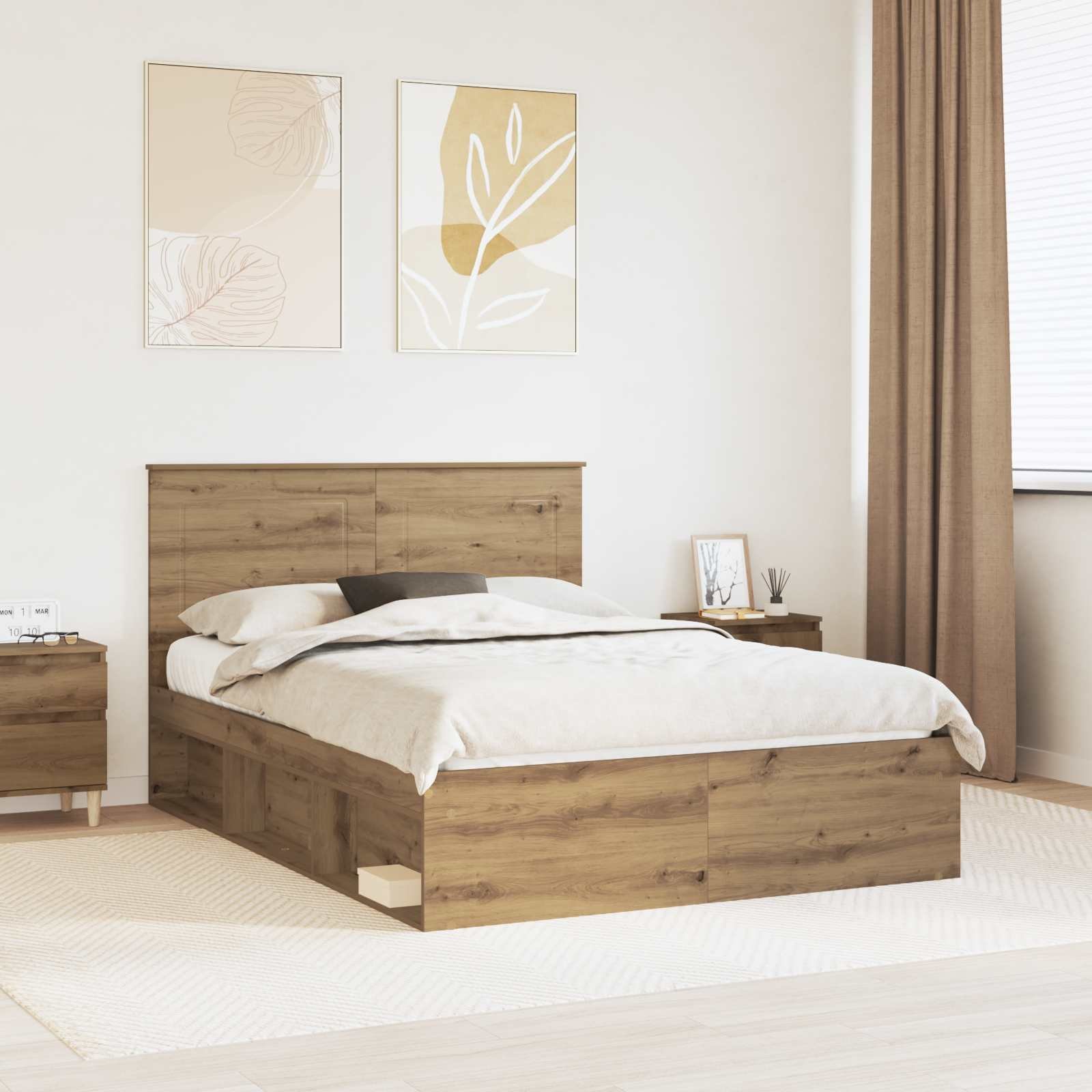 vidaXL Ramka łóżka Dąb rzemieślniczy 150 x 200 cm Lite drewno sosnowe
