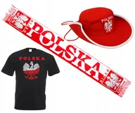 Koszulki sportowe męskie - ZESTAW DLA KIBICA POLSKI KOSZULKA +SZALIK + CZAPKA GODŁO FLAGA - miniaturka - grafika 1