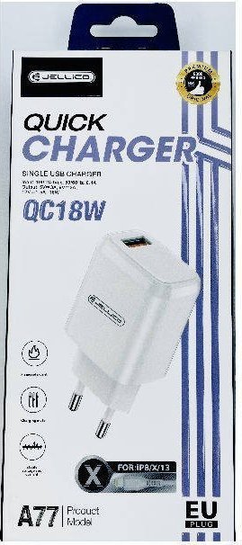 JELLICO ładowarka sieciowa A77 22,5W 1xUSB QC3.0 + kabel Lightning Biały
