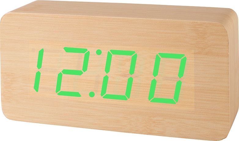 Xonix XONIX GHY-015YK Budzik na baterie, temperatura, godzina, data, 3 x alarmy, drewniana obudowa