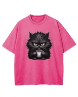 Koszulki i topy damskie - Koszulka oversize efekt sprania nadruk Czarny Kotek różowy 3XL - miniaturka - grafika 1