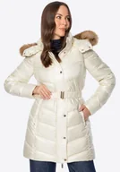 Kurtki damskie - Pikowana damska kurtka z naturalnym puchem kremowa - miniaturka - grafika 1