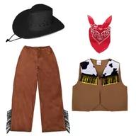 Stroje karnawałowe - ZESTAW KOWBOJ BRĄZOWY 116-128 4el - miniaturka - grafika 1