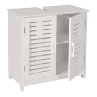 Szafki łazienkowe - Szafka podumywalkowa HWC-B41, szafka łazienkowa ze schowkiem, bambus MDF 60x60x30cm MVG ~ biały - miniaturka - grafika 1