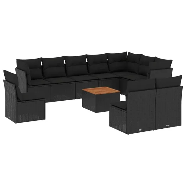 Modułowy zestaw mebli ogrodowych z poduszkami, czarny, rattan PE, 62 x 62