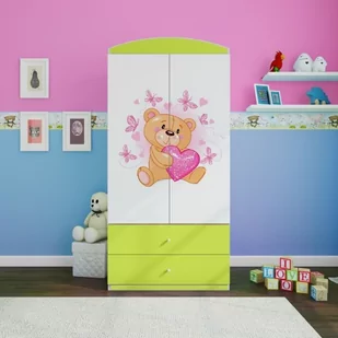 Szafa dwudrzwiowa, do pokoju dziecka, babydreams, 90 cm, miś motylki, zielona - Szafy i szafki dla dzieci - miniaturka - grafika 1