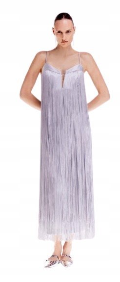 KAREN MILLEN SREBRNA SUKIENKA MIDI Z FRĘDZLAMI 38 B1C