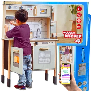 DREWNIANA KUCHNIA DLA DZIECI DZIECKA ZABAWA W DOMU ODGRYWANIE RÓL • ŚWIATŁO I DŹWIĘK • PREZENT DLA DZIEWCZYNKI I CHŁOPCA + EBOOK - Zabawki AGD - miniaturka - grafika 1
