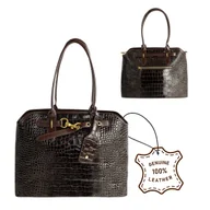 Torebki damskie - Skórzana torba damska Solier Arla lakierowana shopperka brązowa - miniaturka - grafika 1