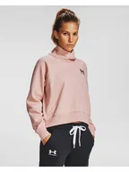 Bluzy sportowe damskie - Damska bluza treningowa UNDER ARMOUR Rival Fleece Wrap Neck PO - beżowa - miniaturka - grafika 1
