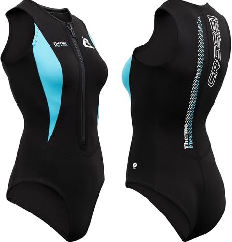CRESSI Thermo Flex damski kostium kąpielowy z miękkiego, dwuwarstwowego neoprenu 2 mm, odpowiedni do pływania, snorkelingu i aquaaerobiku, Unisex, XS, Czarny/Akwamaryna