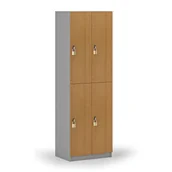 Szafki biurowe - Drewniana szafka skrytkowa, 4 schowki, zamek obrotowy, szary/buk - miniaturka - grafika 1