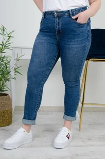 NIEBIESKIE SPODNIE JEANSOWE Z WYSOKIM STANEM-BIG SIZE - Olika - Spodnie damskie - miniaturka - grafika 1