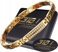 Bransoletki - ZŁOTA ZDROWOTNA BRANSOLETKA DAMSKA MAGNETYCZNA MOCNA Z CYRKONIAMI ORYGINAŁ - miniaturka - grafika 1