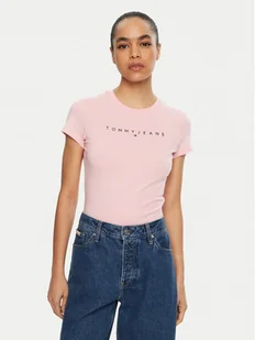 Tommy Jeans T-Shirt Linear DW0DW18398 Różowy Slim Fit - Koszulki i topy damskie - miniaturka - grafika 1