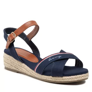 Espadryle damskie - Tommy Hilfiger Espadryle Rope Wedge Sandal T3A7-32187-0547 S Blue/Tobacco X555 - grafika 1