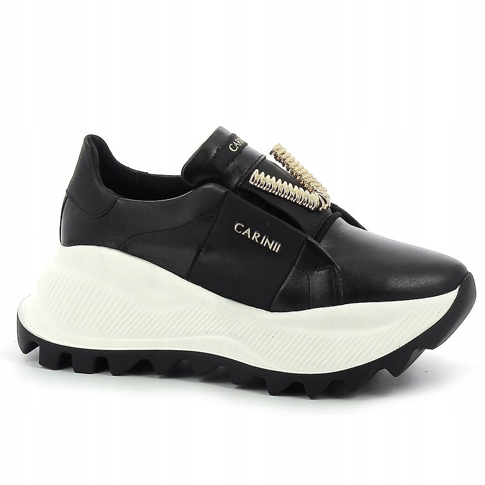 Czarne sneakersy skórzane carinii b8149-e50 platforma modne r.39
