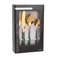 Zestawy sztućców - Złoto-Zielone Sztućce Komplet Glamour 16El. Stal - miniaturka - grafika 1