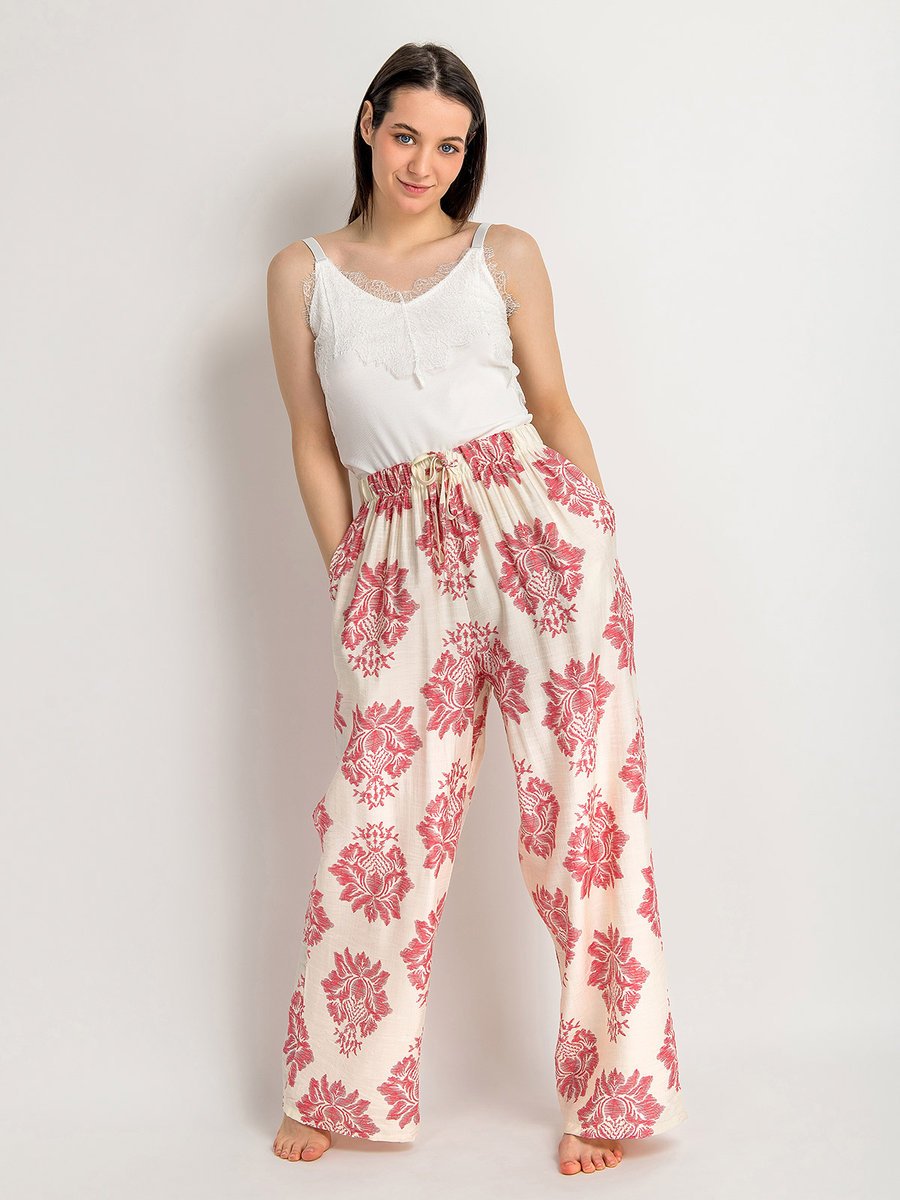 Spodnie wiskozowe boho różowy M