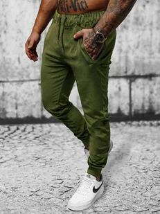 Spodnie dresowe męskie welurowe khaki OZONEE JS/8K1172/29 - Ozonee - Spodnie sportowe męskie - miniaturka - grafika 1