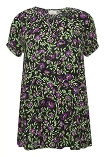 Bluzki damskie - Kaffe Curve Plus Size damska tunika długa bluzka z okrągłym dekoltem, Czarny/Zielony/Fioletowy Kwiat, 48/du?y rozmiar - grafika 1