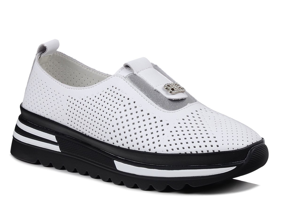 Półbuty damskie białe skórzane S.Barski LR61-7092 na platformie wsuwane-40