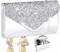 Torebki damskie - Srebrna Torebka Kopertówka Błyszcząca Wizytowa - miniaturka - grafika 1