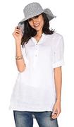 Bluzki damskie - Bonateks damska top 100% lniana tunika Made in Italy, bluzka z dekoltem tunezyjskim i odpinanymi długimi rękawami, biała, rozmiar: M, biały, M - miniaturka - grafika 1