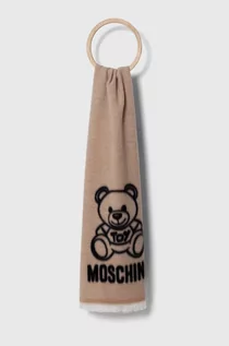 Apaszki i szaliki damskie - Moschino szalik wełniany kolor beżowy wzorzysty - grafika 1